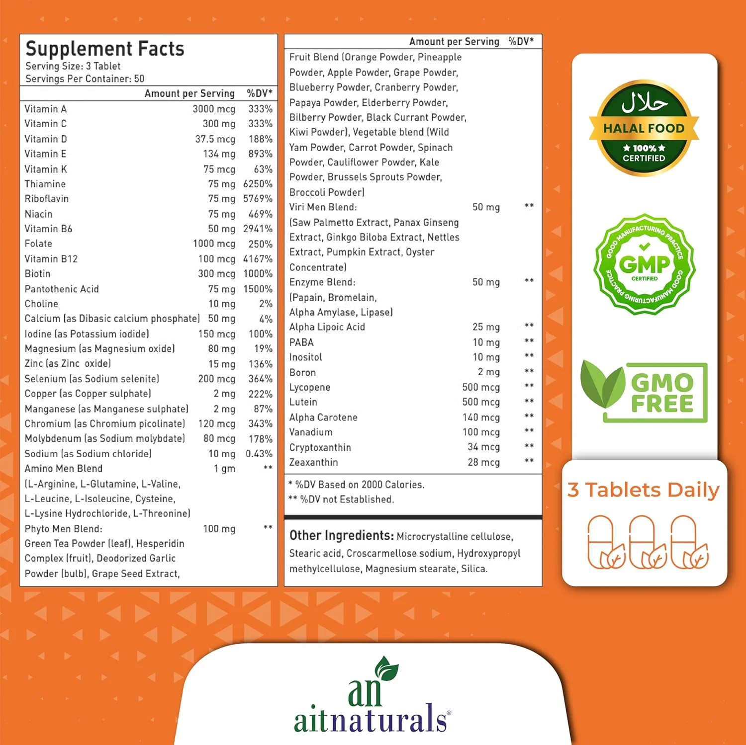 مولتی ویتامین مردانه Aitnaturals - 150 قرص | غنی شده با ویتامین A، C، D، E، K، B12، فولات، آهن، کلسیم، منیزیم، بیوتین، روی و ید | پشتیبانی از سلامت استخوان، عضله، انرژی و متابولیسم مولتی ویتامین مردانه Aitnaturals - 150 قرص | غنی شده با ویتامین A، C، D، E، K، B12، فولات، آهن، کلسیم، منیزیم، بیوتین، روی و ید | پشتیبانی از سلامت استخوان، عضله، انرژی و متابولیسم