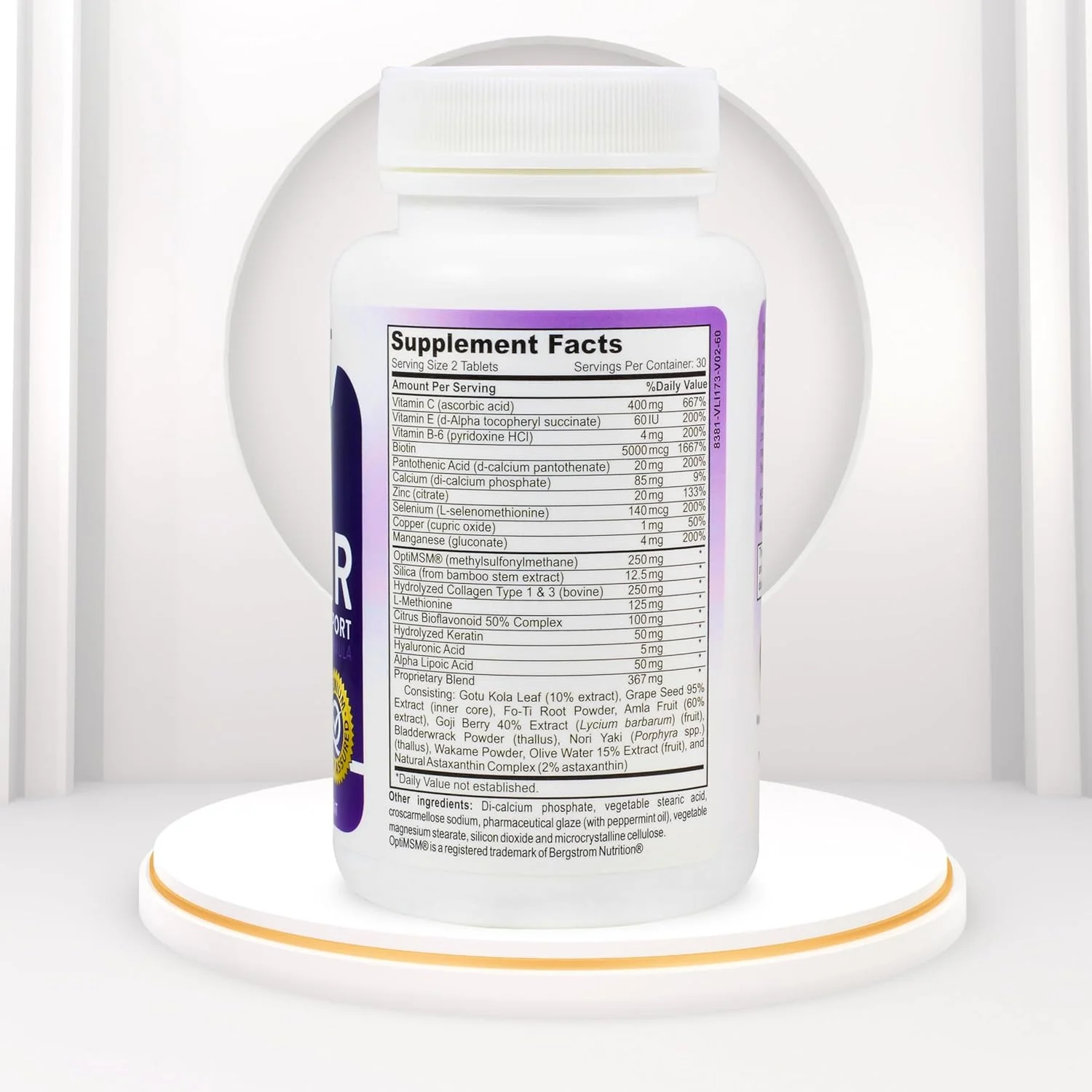 فرمول پشتیبانی از مو، پوست و ناخن تراست BioHair، 2500 میکروگرم بیوتین، کلاژن، کراتین و مولتی ویتامین، 60 قرص