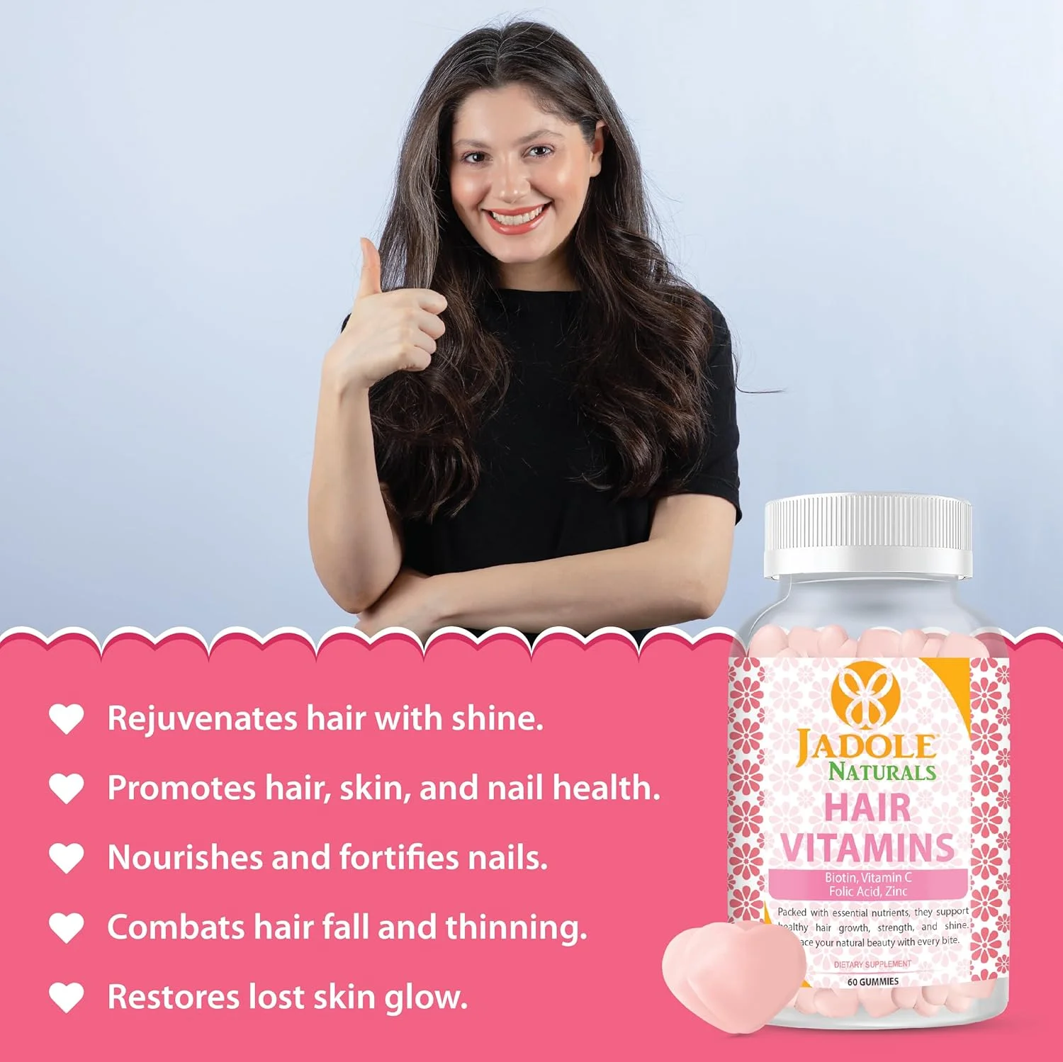 پاستیل ویتامین مو Jadole Naturals، بسته سه عددی | حاوی ویتامین C، بیوتین و اسید فولیک، پشتیبانی از رشد مو، جلوگیری از ریزش مو، سلامت مو، پوست و ناخن