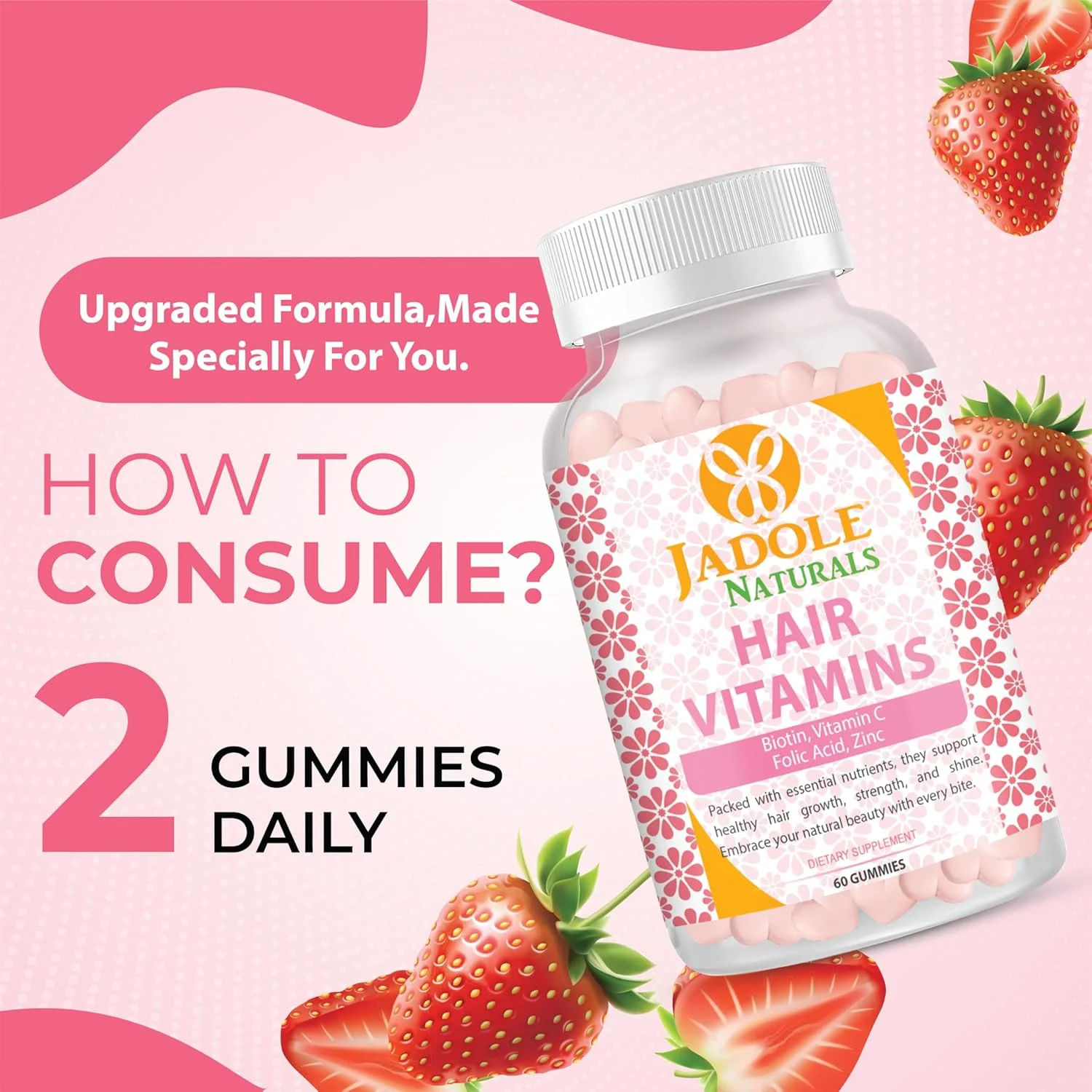 پاستیل ویتامین مو Jadole Naturals، بسته سه عددی | حاوی ویتامین C، بیوتین و اسید فولیک، پشتیبانی از رشد مو، جلوگیری از ریزش مو، سلامت مو، پوست و ناخن