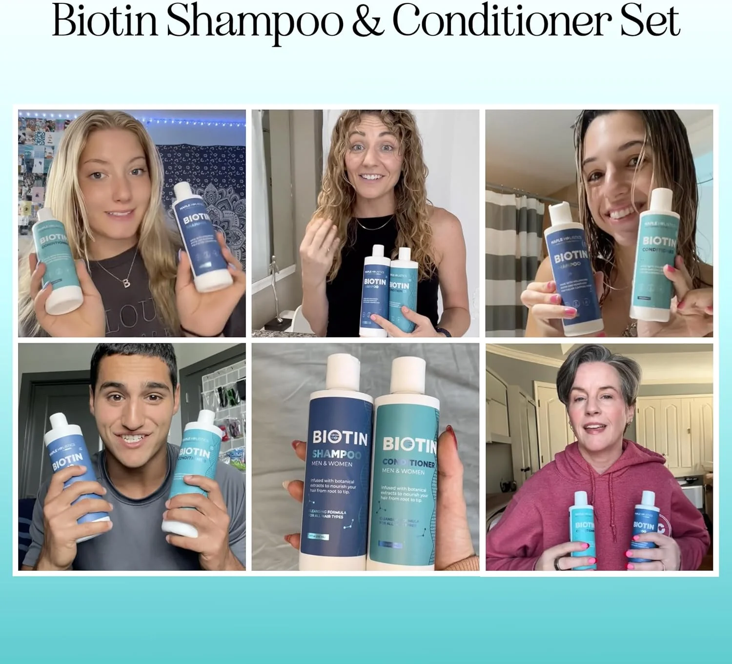 شامپو و نرم کننده حجم دهنده بیوتین - شامپو مرطوب کننده برای موهای نازک و ریزش مو - شامپو و نرم کننده فاقد سولفات برای رشد مو با روغن آرگان و روغن جوجوبا برای خارش پوست سر