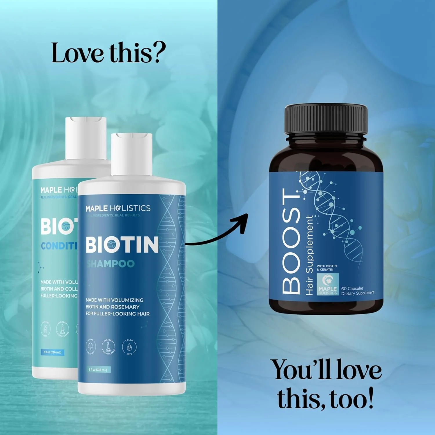 شامپو و نرم کننده حجم دهنده بیوتین - شامپو مرطوب کننده برای موهای نازک و ریزش مو - شامپو و نرم کننده فاقد سولفات برای رشد مو با روغن آرگان و روغن جوجوبا برای خارش پوست سر