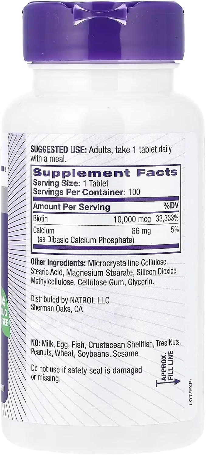 ناترول، بیوتین، حداکثر قدرت، 10000 میکروگرم، 100 قرص ناترول، بیوتین، حداکثر قدرت، 10000 میکروگرم، 100 قرص
