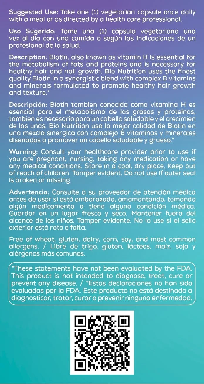کپسول های گیاهی بیو نوتریشن موی سالم با بیوتین 10000 پلاس، 60 عدد