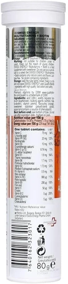 قرص جوشان بیوتین پلاس مولتی ویتامین Swiss Energy بسته 20 عددی قرص جوشان بیوتین پلاس مولتی ویتامین Swiss Energy بسته 20 عددی