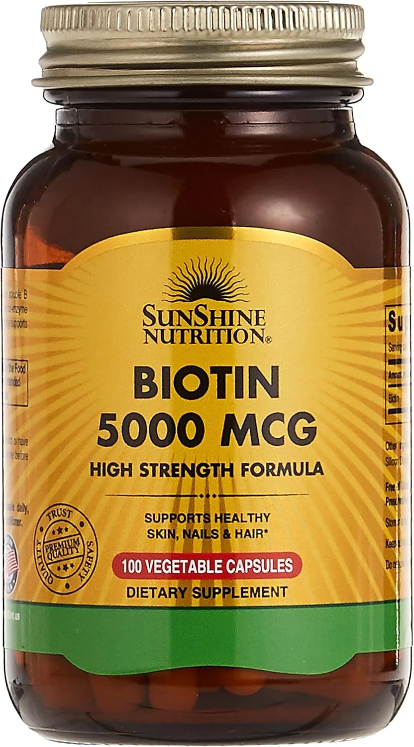 سان شاین نوتریشن بیوتین 5000 میکروگرم، 100 کپسول | فرمول با قدرت بالا | برای حمایت از سلامت پوست، ناخن ها و مو