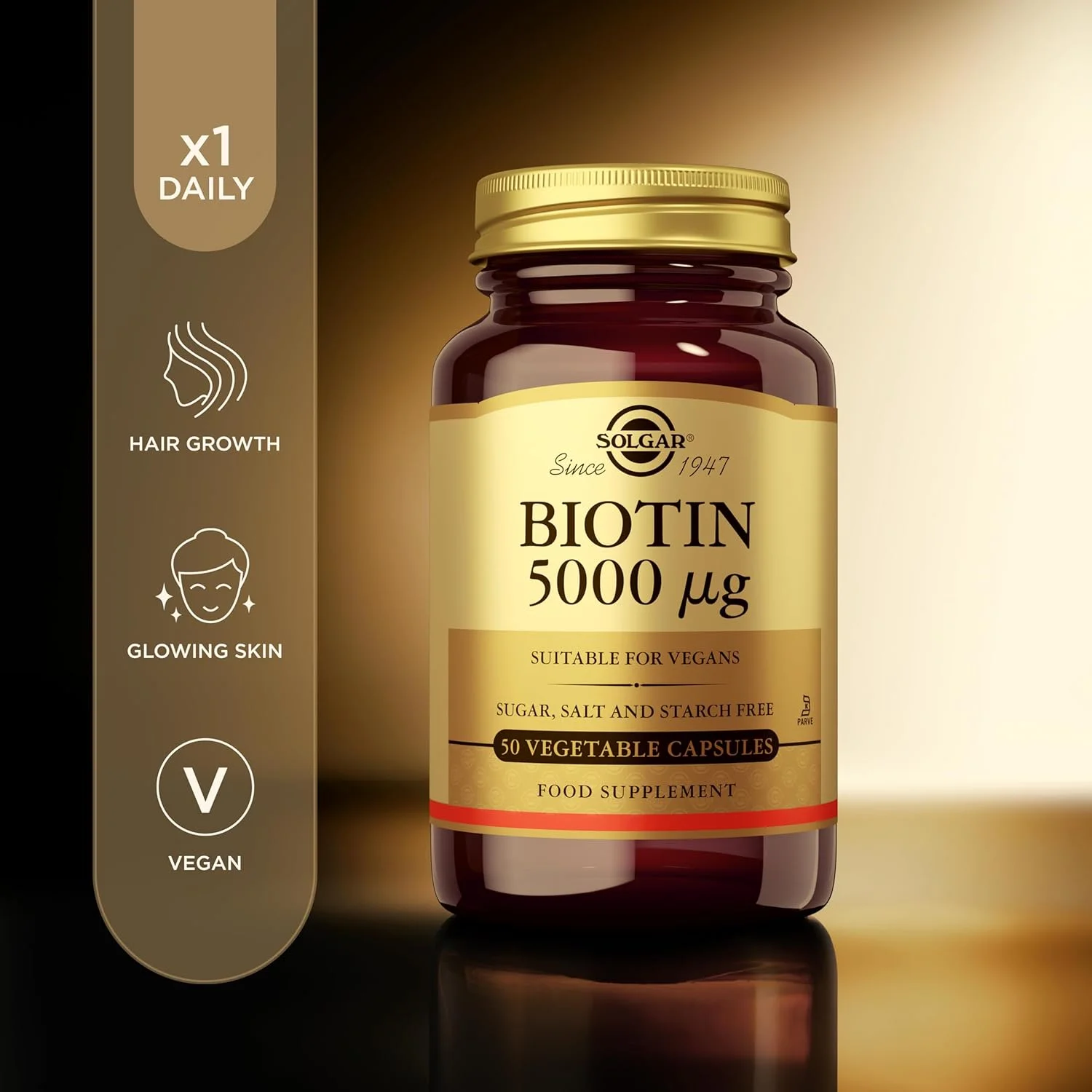 Solgar Biotin 5000 μg | 50 Vegicaps | پشتیبانی از سلامت پوست، مو و ناخن | کمک به متابولیسم انرژی | وگان، غیر GMO
