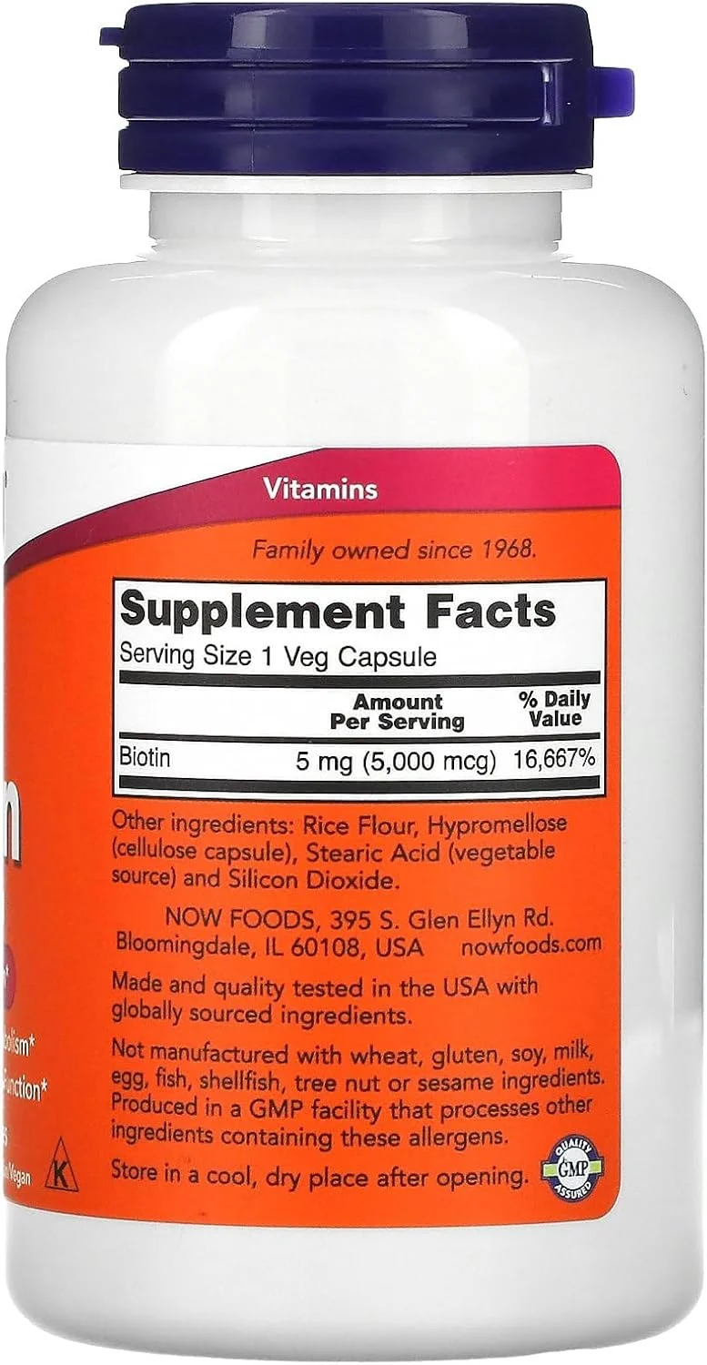 کپسول های گیاهی بیوتین 5 میلی گرم ناو فودز، 120 عدد