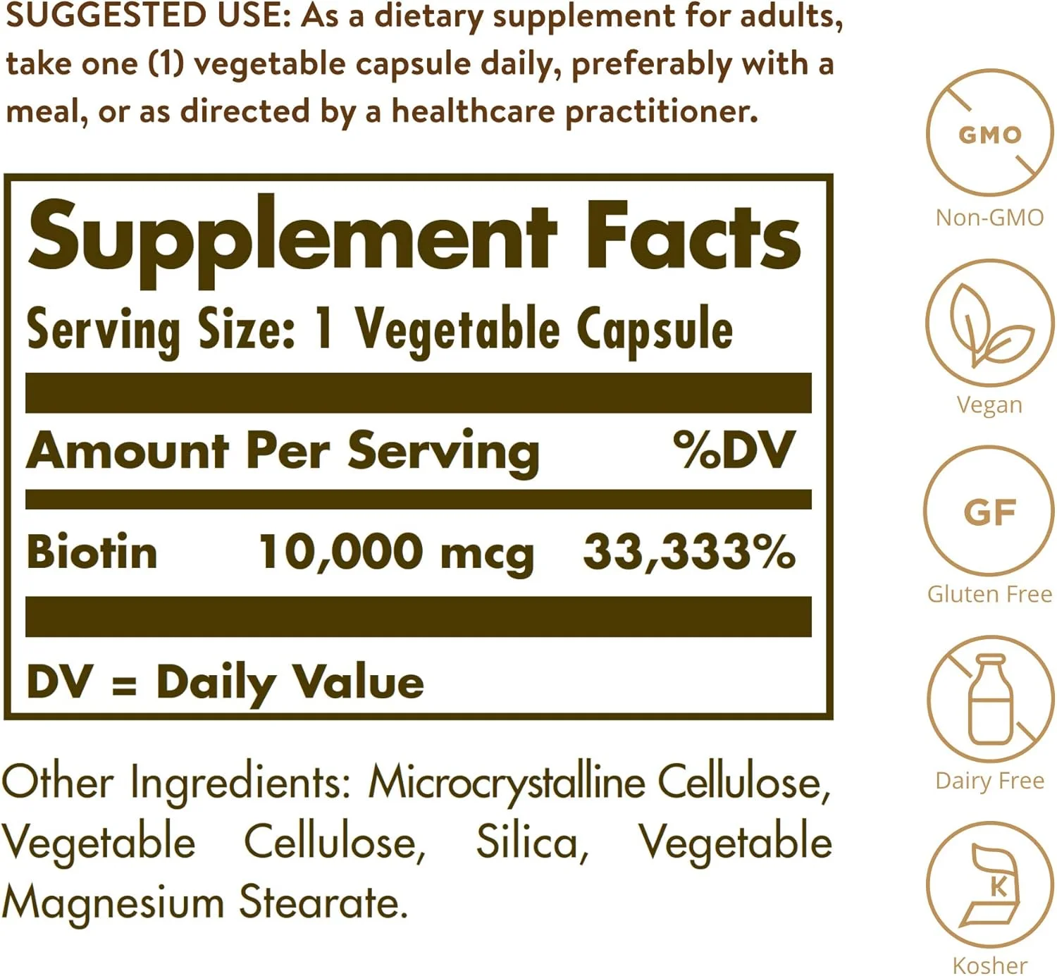 Solgar Super High Potency Biotin 10,000 mcg | 120 Vegetable Capsules | Supports Healthy Skin, Nails & Hair | Non-GMO, Gluten, Wheat & Dairy Free | Suitable for Vegans