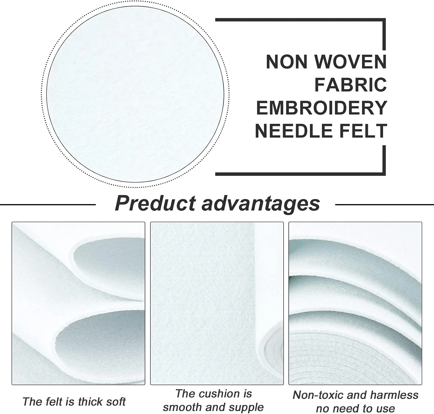 BENECREAT 19.7ftx5.5" Felt Fabric Craft White Nonwoven Felt Roll Padding Felt Fabric for Cushion, DIY Craft, Patchwork Sewing, 3mm Thick