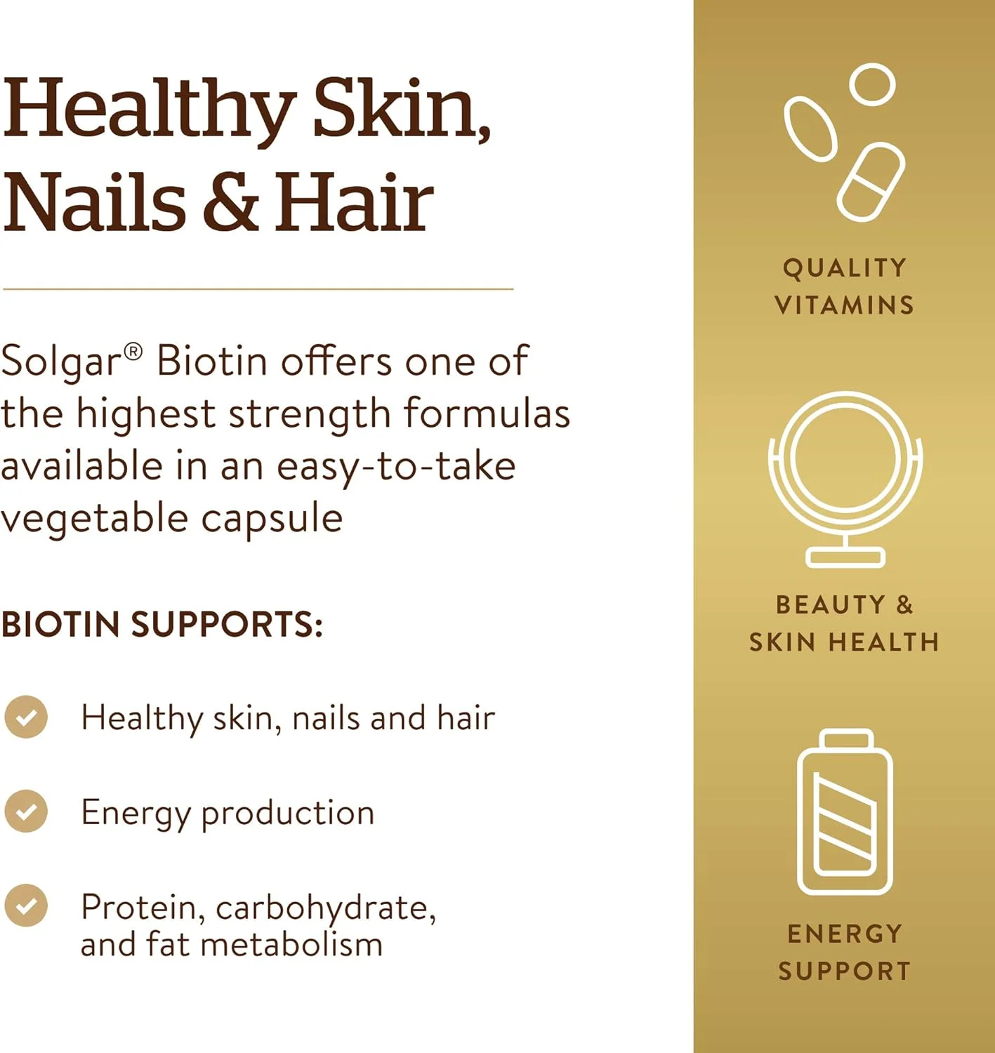 Solgar Super High Potency Biotin 10,000 mcg | 120 Vegetable Capsules | Supports Healthy Skin, Nails & Hair | Non-GMO, Gluten, Wheat & Dairy Free | Suitable for Vegans