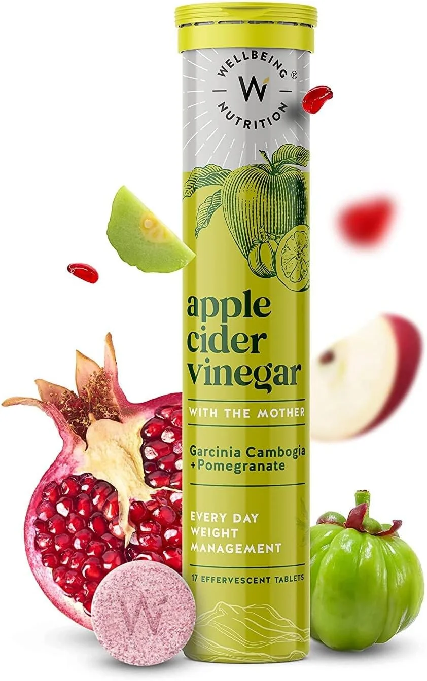 قرص جوشان سرکه سیب WELLBEING NUTRITION با مادر سرکه، گارسینیا کامبوجیا و انار | مدیریت موثر وزن، سلامت روده و درخشندگی پوست (17 عدد)