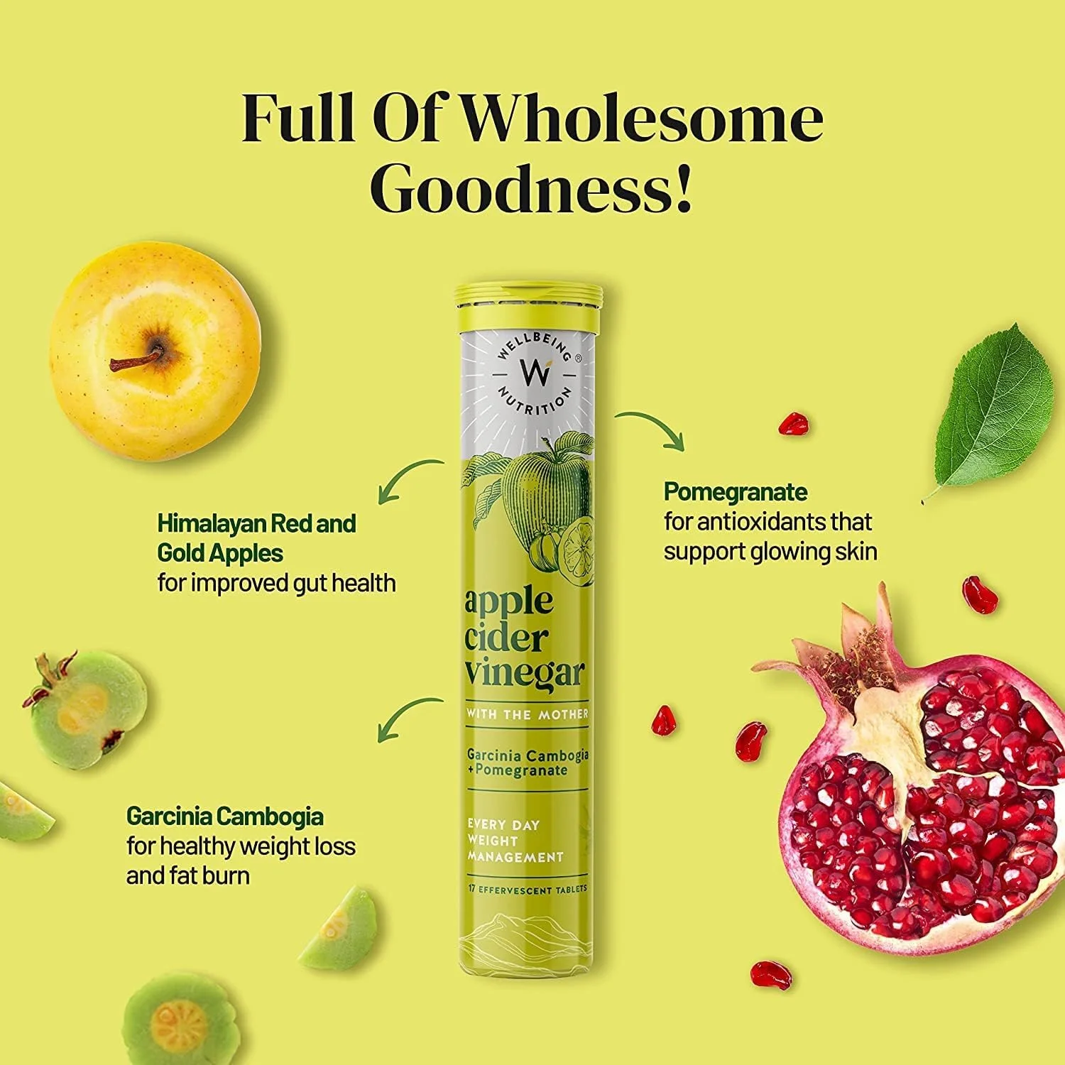 قرص جوشان سرکه سیب WELLBEING NUTRITION با مادر سرکه، گارسینیا کامبوجیا و انار | مدیریت موثر وزن، سلامت روده و درخشندگی پوست (17 عدد) قرص جوشان سرکه سیب WELLBEING NUTRITION با مادر سرکه، گارسینیا کامبوجیا و انار | مدیریت موثر وزن، سلامت روده و درخشندگی پوست (17 عدد)