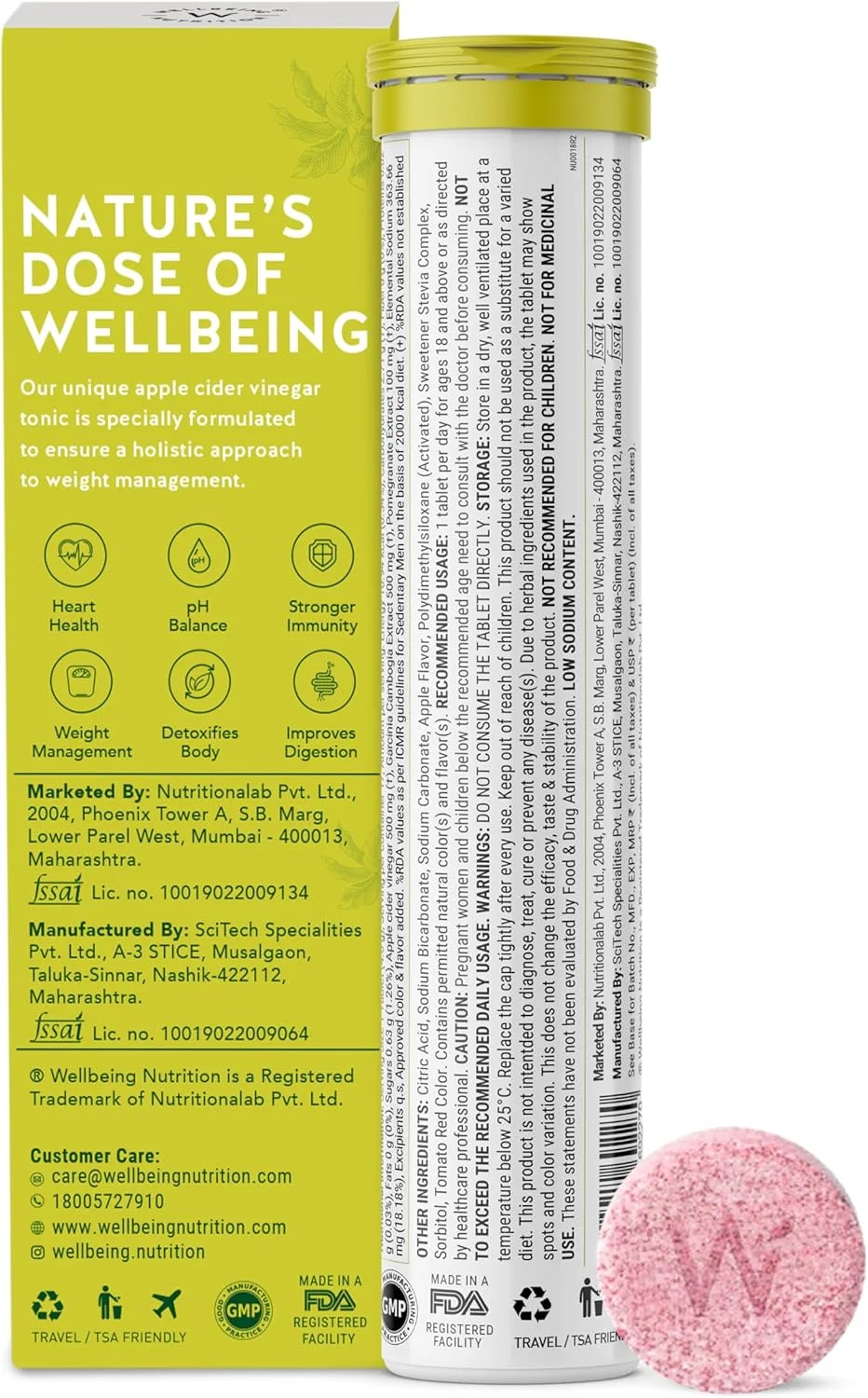 قرص جوشان سرکه سیب Wellbeing Nutrition برای کاهش وزن با گارسینیا کامبوجیا و انار | مدیریت وزن، سلامت روده، پشتیبانی از هضم، افزایش متابولیسم - 17 عدد