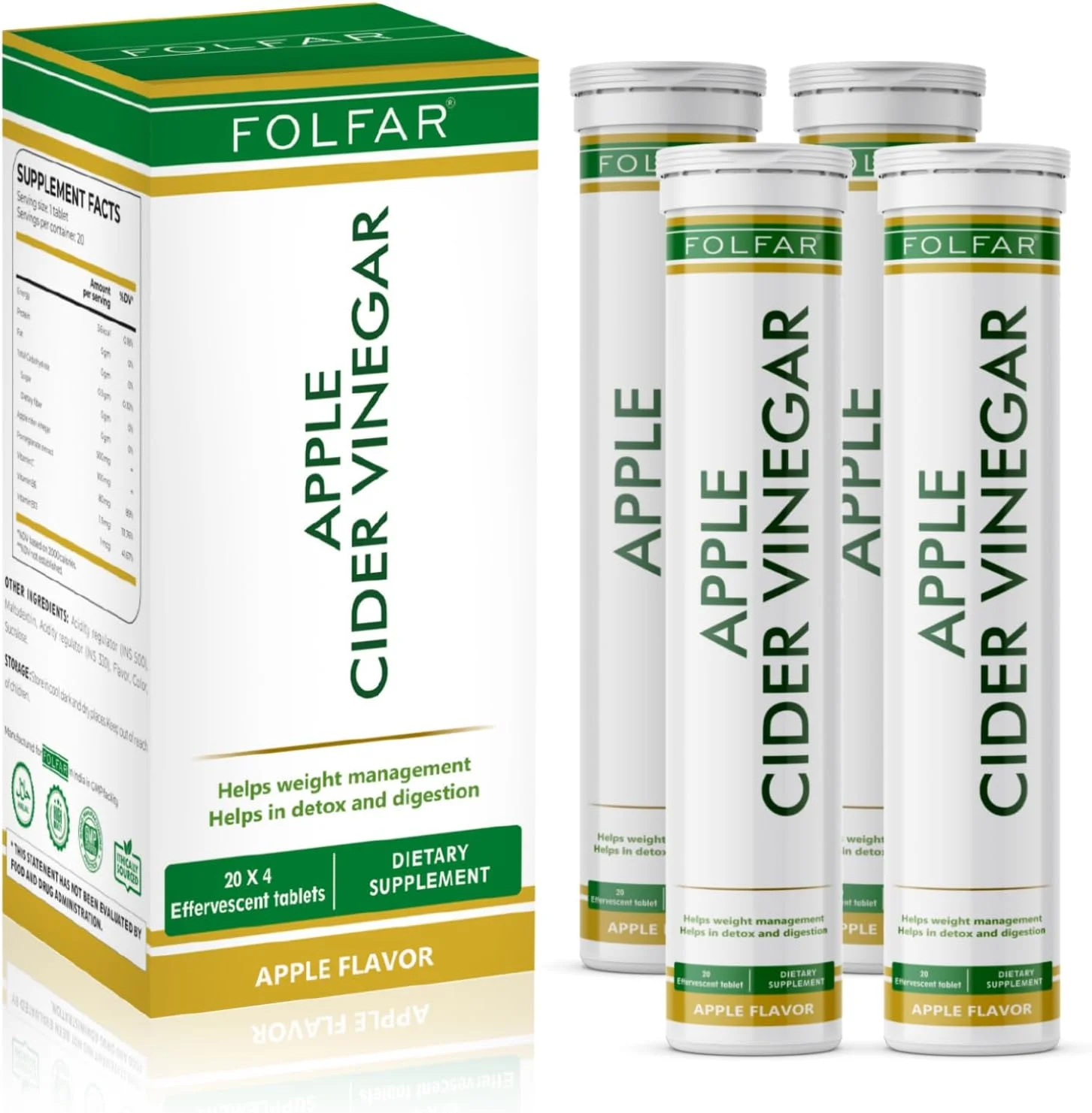 قرص جوشان سرکه سیب Folfar با انار، ویتامین C، B6 و B12 - بسته 4 عددی | پشتیبانی از مدیریت وزن، سم زدایی، هضم و سلامت روده | بدون شکر افزوده