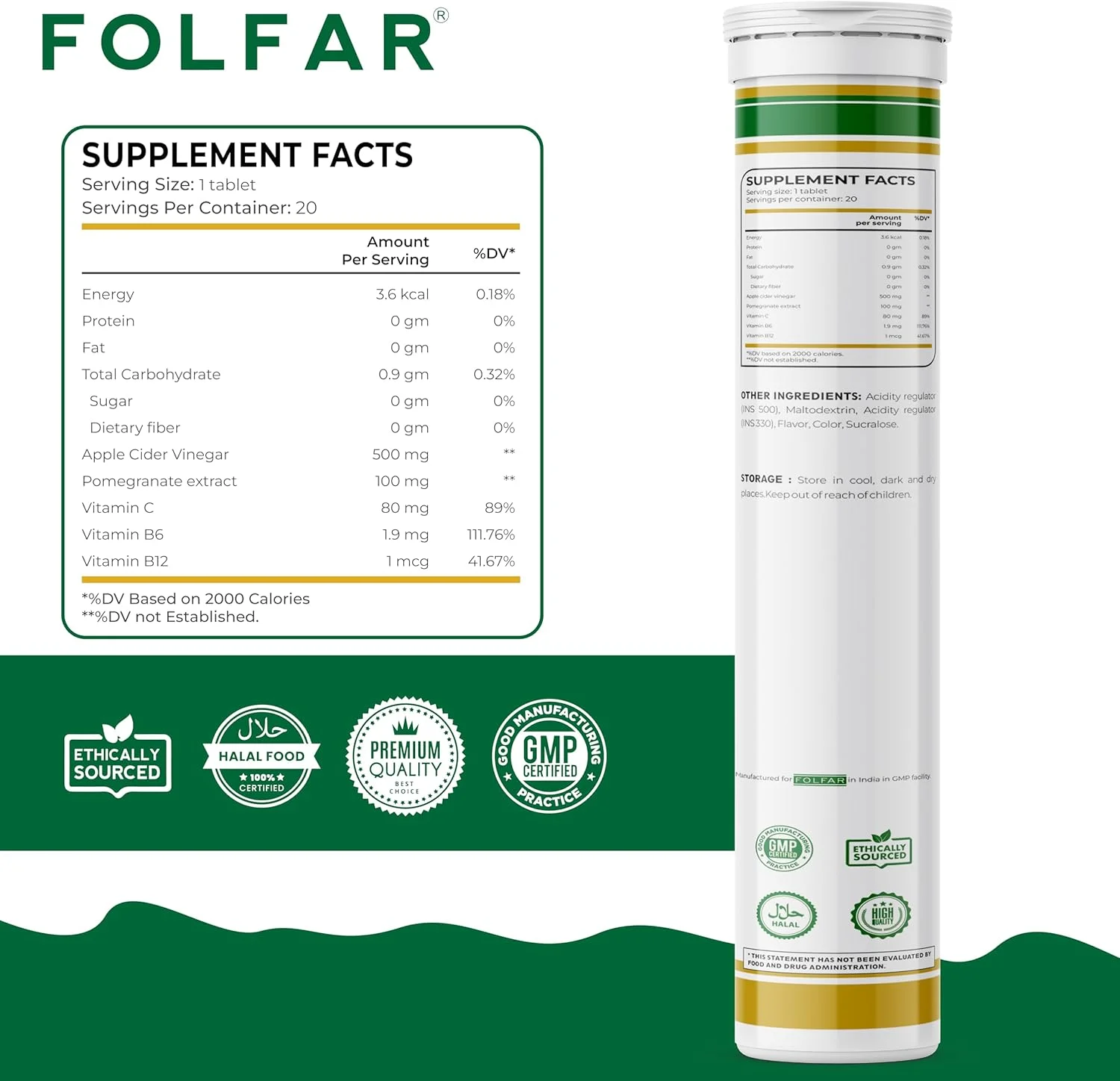 قرص جوشان سرکه سیب Folfar با انار، ویتامین C، B6 و B12 - بسته 4 عددی | پشتیبانی از مدیریت وزن، سم زدایی، هضم و سلامت روده | بدون شکر افزوده
