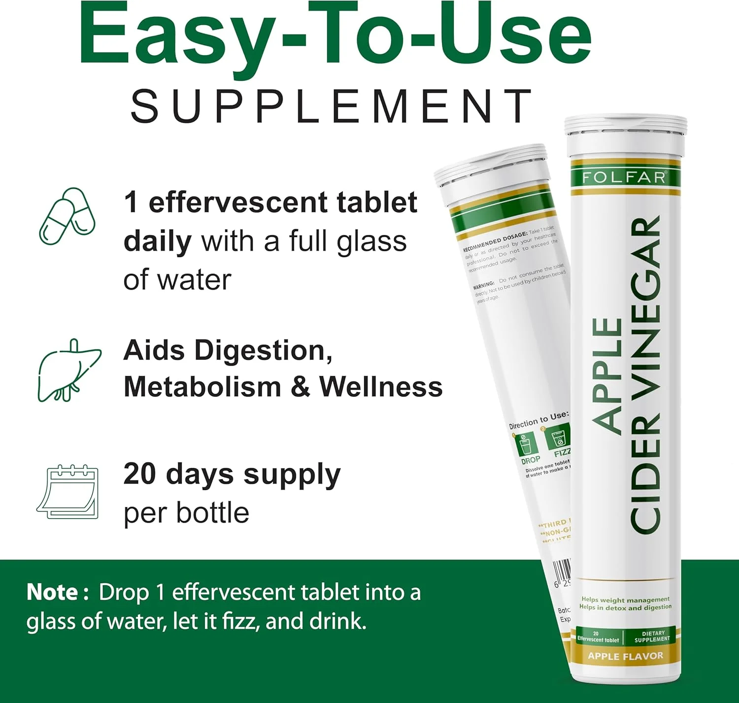 قرص جوشان سرکه سیب Folfar با انار، ویتامین C، B6 و B12 - بسته 4 عددی | پشتیبانی از مدیریت وزن، سم زدایی، هضم و سلامت روده | بدون شکر افزوده