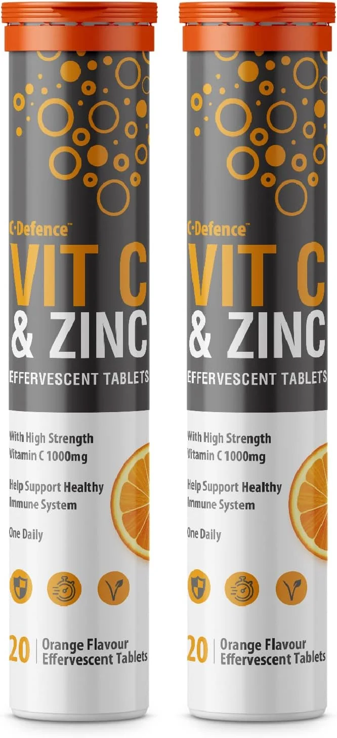 قرص جوشان ویتامین C 1000 میلی گرم و زینک 15 میلی گرم با طعم پرتقال - قرص های با قدرت بالا برای سیستم ایمنی سالم (2 بسته 20 عددی)