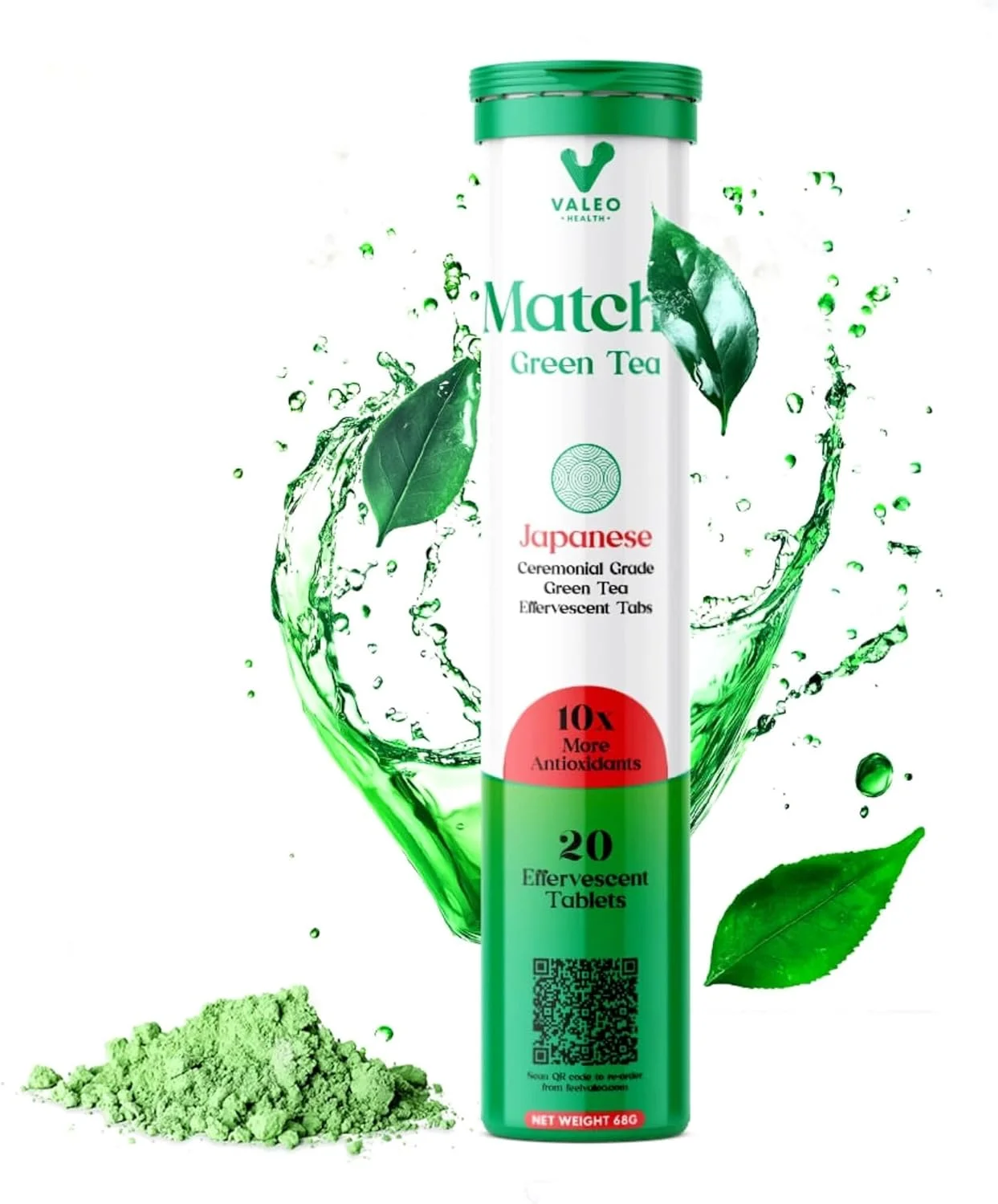 قرص جوشان چای سبز ماچا Valeo – 20 عدد | ماچا ارگانیک درجه تشریفاتی ژاپنی برای انرژی، سم زدایی و پوست درخشان | نوشیدنی آنتی اکسیدانی برای لاته، اسموتی و سلامتی در حرکت