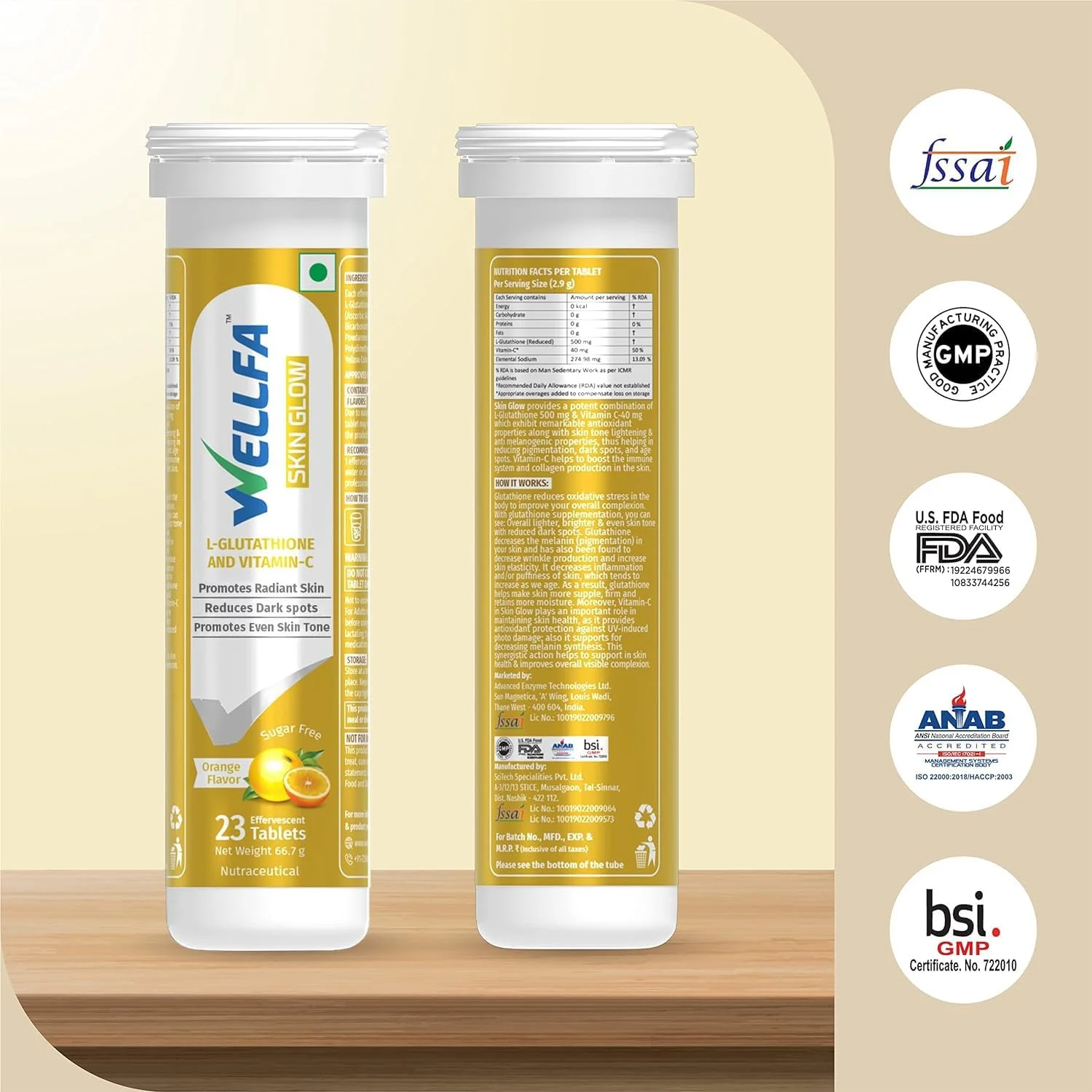 قرص های درخشش پوست Wellfa با ال-گلوتاتیون و ویتامین C برای پوست شفاف و درخشان | 23 قرص جوشان | مکمل روشن کننده درخشش پوست | طعم پرتقال قرص های درخشش پوست Wellfa با ال-گلوتاتیون و ویتامین C برای پوست شفاف و درخشان | 23 قرص جوشان | مکمل روشن کننده درخشش پوست | طعم پرتقال