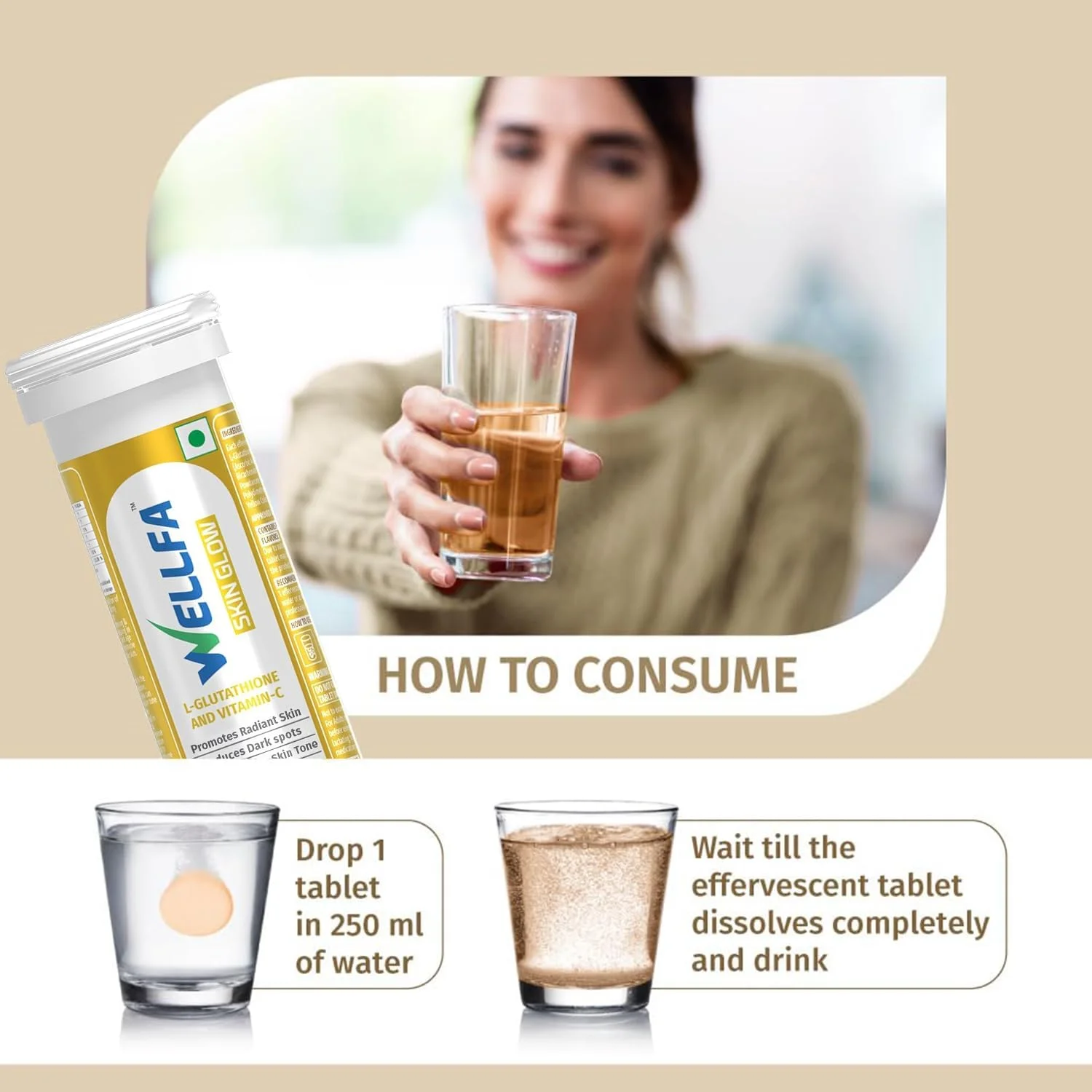 قرص های درخشش پوست Wellfa با ال-گلوتاتیون و ویتامین C برای پوست شفاف و درخشان | 23 قرص جوشان | مکمل روشن کننده درخشش پوست | طعم پرتقال قرص های درخشش پوست Wellfa با ال-گلوتاتیون و ویتامین C برای پوست شفاف و درخشان | 23 قرص جوشان | مکمل روشن کننده درخشش پوست | طعم پرتقال