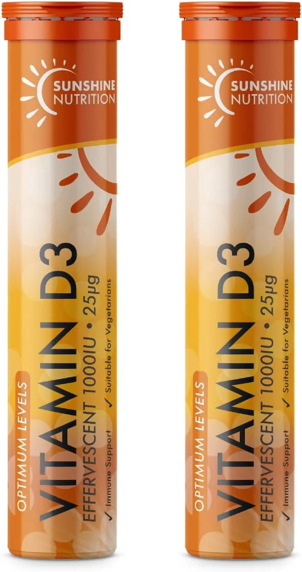 قرص جوشان ویتامین D سان شاین نوتریشن - ویتامین D3 با قدرت بالا و قابل حل - 20 ویتامین در هر تیوب - بسته 2 عددی