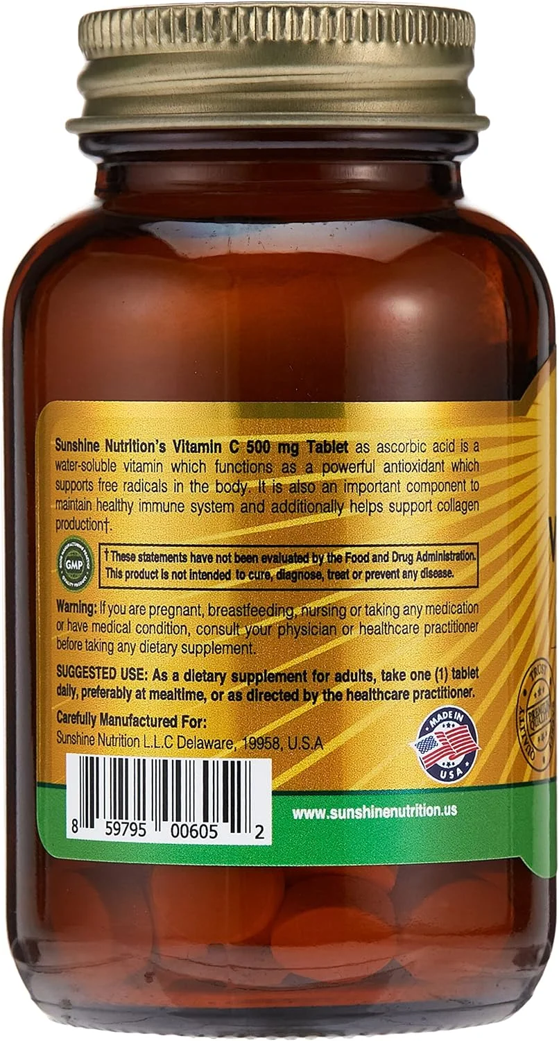 سان شاین نوتریشن ویتامین C 500 میلی گرم، 100 قرص | آنتی اکسیدان | فاقد گلوتن | مکمل غذایی سان شاین نوتریشن ویتامین C 500 میلی گرم، 100 قرص | آنتی اکسیدان | فاقد گلوتن | مکمل غذایی