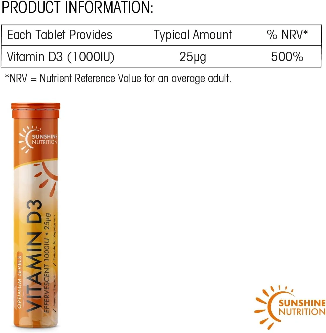قرص جوشان ویتامین D سان شاین نوتریشن - ویتامین D3 با قدرت بالا و قابل حل - 20 ویتامین در هر تیوب - بسته 2 عددی قرص جوشان ویتامین D سان شاین نوتریشن - ویتامین D3 با قدرت بالا و قابل حل - 20 ویتامین در هر تیوب - بسته 2 عددی