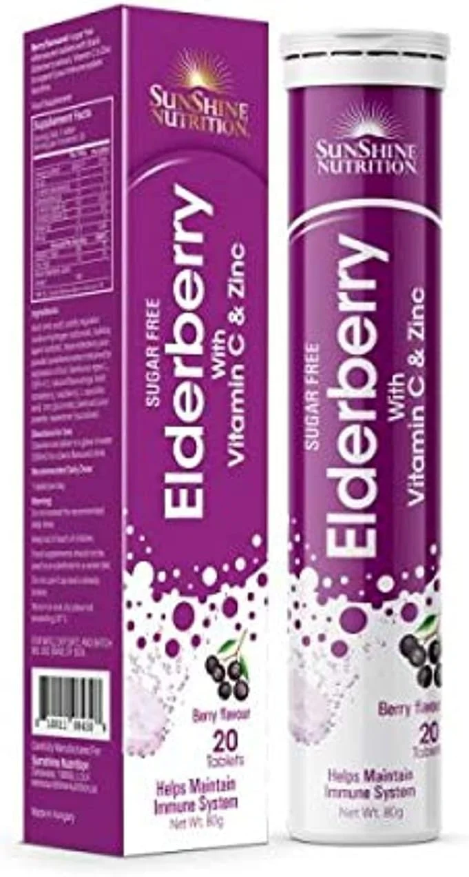 قرص جوشان الدرberry سان شاین نوتریشن با ویتامین C و زینک، 20 عدد | بدون شکر | طعم الدرberry