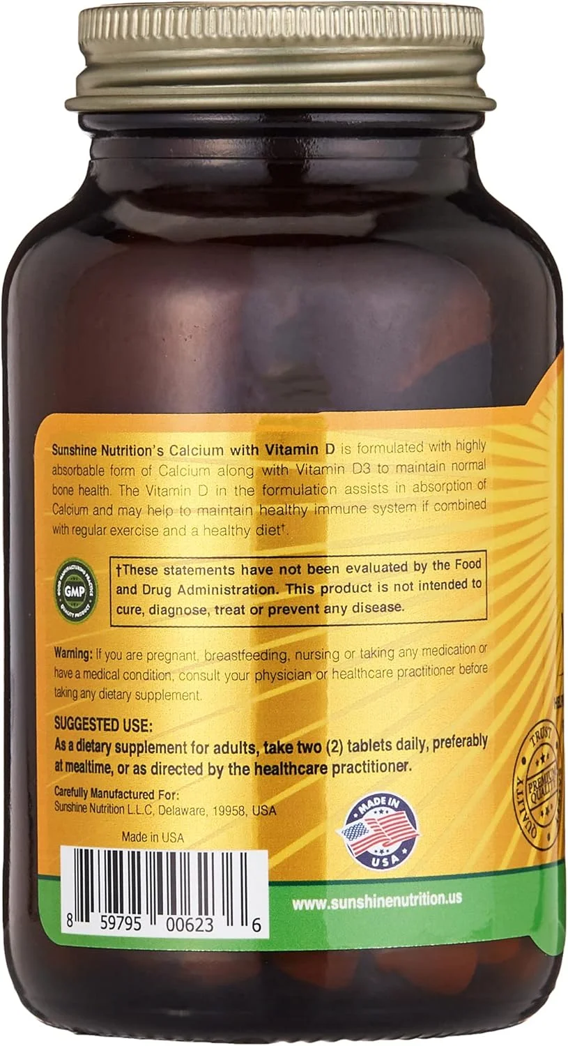 سان شاین نوتریشن کلسیم به همراه ویتامین دی، 100 قرص | فرموله شده با دوز افزایش یافته ویتامین D3 | مکمل بدون گلوتن سان شاین نوتریشن کلسیم به همراه ویتامین دی، 100 قرص | فرموله شده با دوز افزایش یافته ویتامین D3 | مکمل بدون گلوتن