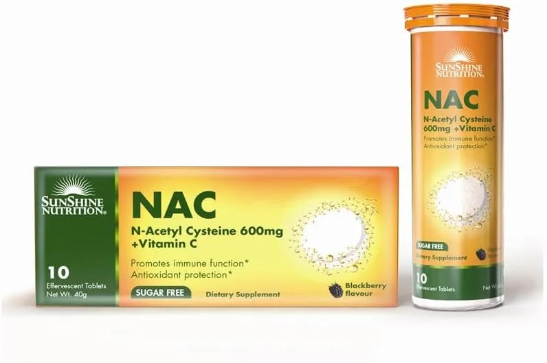 قرص جوشان ان-استیل سیستئین 600 میلی گرم سان شاین نوتریشن به همراه ویتامین C | برای تقویت عملکرد سیستم ایمنی و محافظت آنتی اکسیدانی | بدون شکر، طعم بلک بری | 10 عدد قرص جوشان قرص جوشان ان-استیل سیستئین 600 میلی گرم سان شاین نوتریشن به همراه ویتامین C | برای تقویت عملکرد سیستم ایمنی و محافظت آنتی اکسیدانی | بدون شکر، طعم بلک بری | 10 عدد قرص جوشان