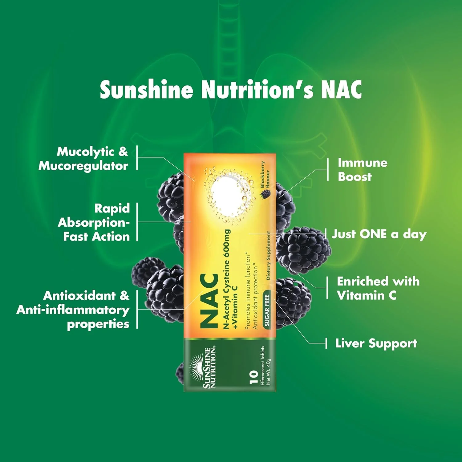 قرص جوشان ان-استیل سیستئین 600 میلی گرم سان شاین نوتریشن به همراه ویتامین C | برای تقویت عملکرد سیستم ایمنی و محافظت آنتی اکسیدانی | بدون شکر، طعم بلک بری | 10 عدد قرص جوشان قرص جوشان ان-استیل سیستئین 600 میلی گرم سان شاین نوتریشن به همراه ویتامین C | برای تقویت عملکرد سیستم ایمنی و محافظت آنتی اکسیدانی | بدون شکر، طعم بلک بری | 10 عدد قرص جوشان