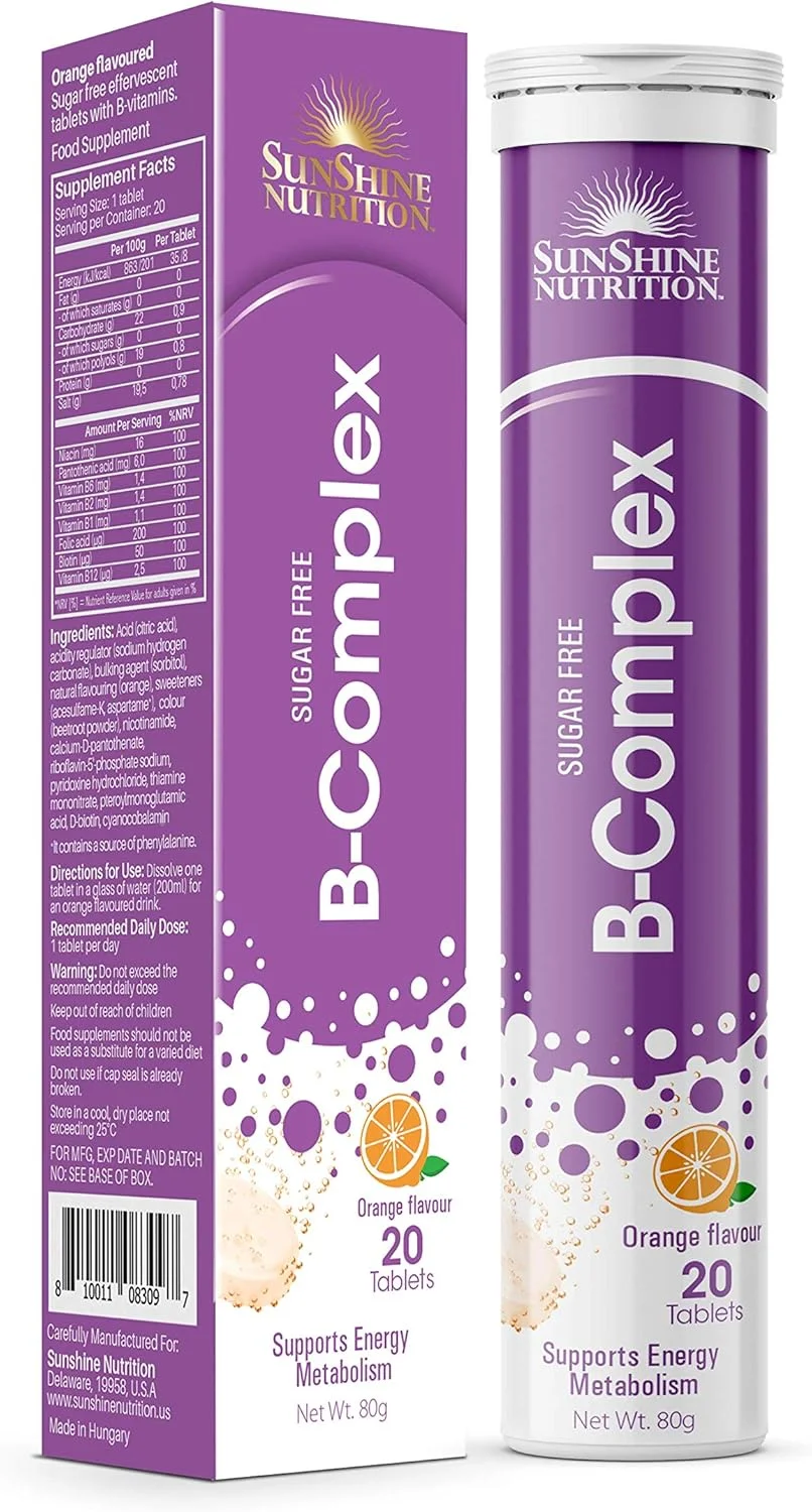 قرص جوشان ب-کمپلکس سان شاین نوتریشن 20 عدد | پشتیبانی از متابولیسم انرژی | بدون شکر | طعم پرتقال | 80 گرم قرص جوشان ب-کمپلکس سان شاین نوتریشن 20 عدد | پشتیبانی از متابولیسم انرژی | بدون شکر | طعم پرتقال | 80 گرم