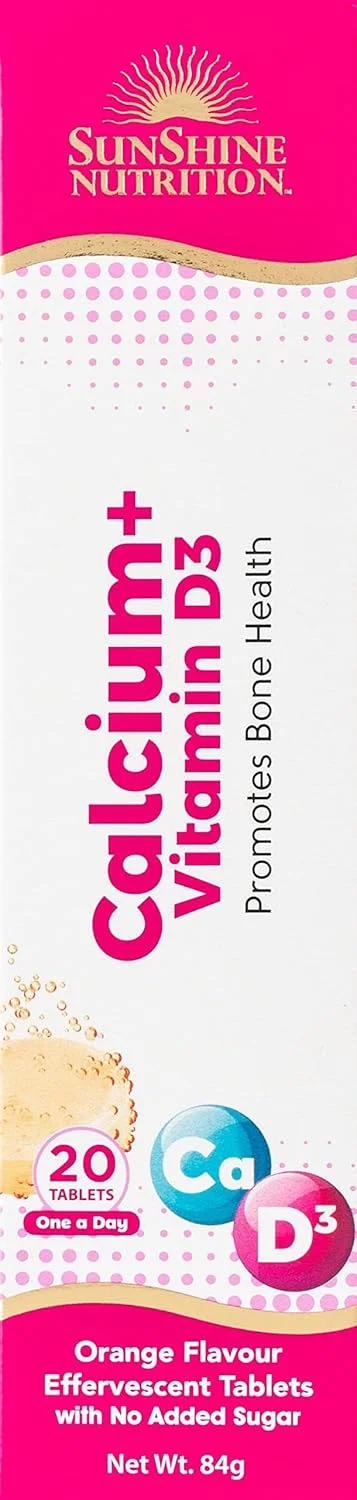قرص جوشان کلسیم + ویتامین D3 سان شاین نوتریشن 20 عدد | برای تقویت سلامت استخوان | بدون شکر افزوده | طعم پرتقال قرص جوشان کلسیم + ویتامین D3 سان شاین نوتریشن 20 عدد | برای تقویت سلامت استخوان | بدون شکر افزوده | طعم پرتقال