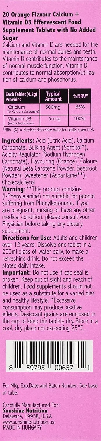 قرص جوشان کلسیم + ویتامین D3 سان شاین نوتریشن 20 عدد | برای تقویت سلامت استخوان | بدون شکر افزوده | طعم پرتقال قرص جوشان کلسیم + ویتامین D3 سان شاین نوتریشن 20 عدد | برای تقویت سلامت استخوان | بدون شکر افزوده | طعم پرتقال