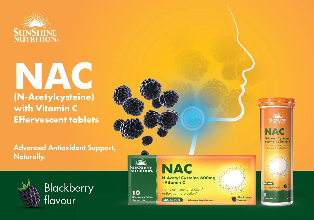 قرص جوشان ان-استیل سیستئین 600 میلی گرم سان شاین نوتریشن به همراه ویتامین C | برای تقویت عملکرد سیستم ایمنی و محافظت آنتی اکسیدانی | بدون شکر، طعم بلک بری | 10 عدد قرص جوشان قرص جوشان ان-استیل سیستئین 600 میلی گرم سان شاین نوتریشن به همراه ویتامین C | برای تقویت عملکرد سیستم ایمنی و محافظت آنتی اکسیدانی | بدون شکر، طعم بلک بری | 10 عدد قرص جوشان