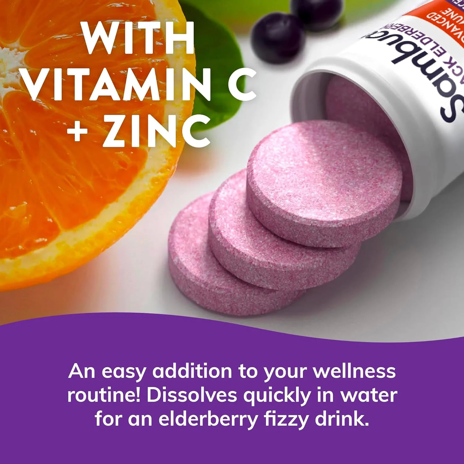 قرص های سامبوکول بلک الدربری حاوی ویتامین C و زینک - مکمل تقویت سیستم ایمنی، قرص های جوشان بلک الدربری حاوی زینک و ویتامین C، آنتی اکسیدان بالا - 15 عدد