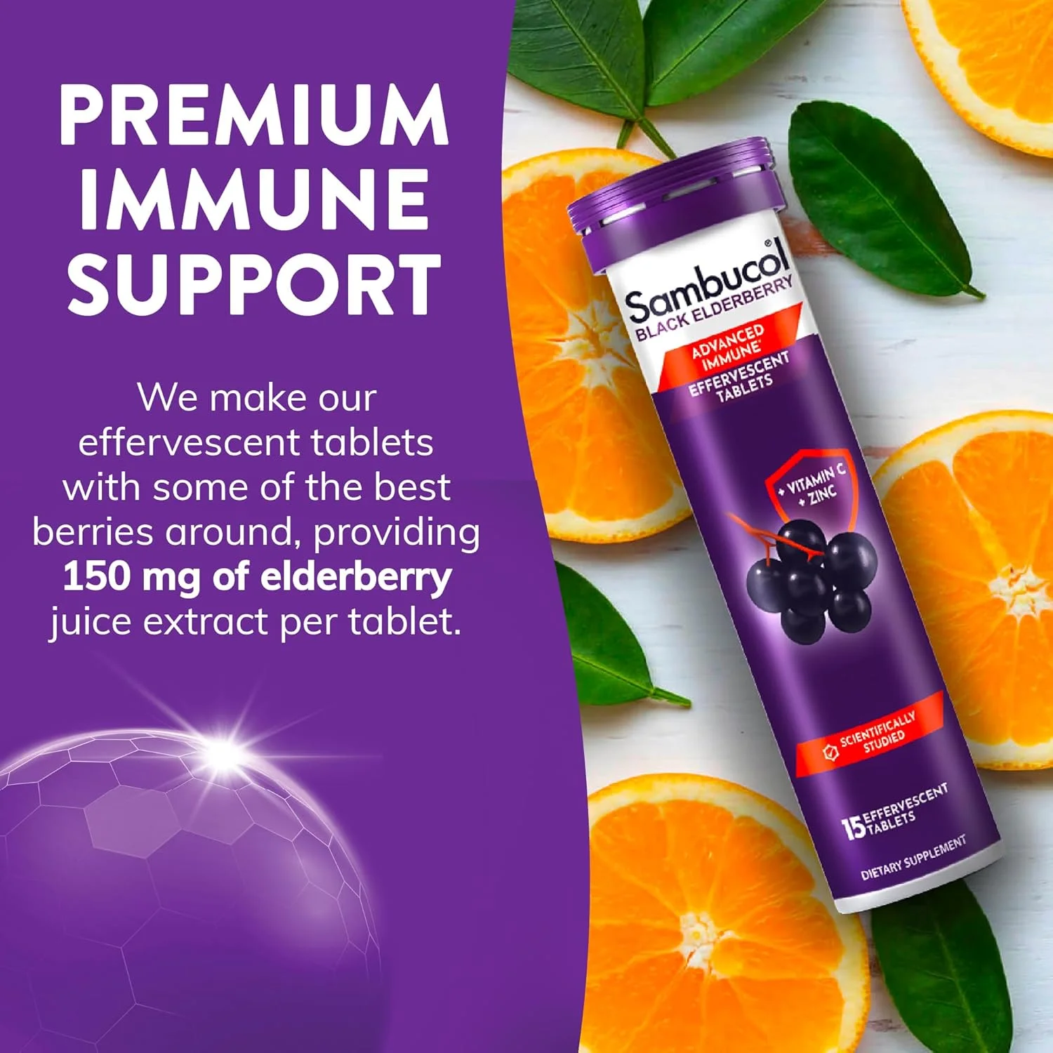 قرص های سامبوکول بلک الدربری حاوی ویتامین C و زینک - مکمل تقویت سیستم ایمنی، قرص های جوشان بلک الدربری حاوی زینک و ویتامین C، آنتی اکسیدان بالا - 15 عدد