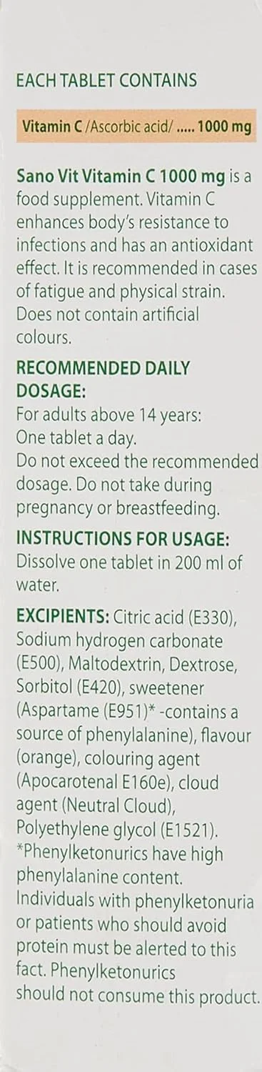 قرص جوشان ویتامین ث سانو ویت با طعم پرتقال، 1000 میلی گرم، 20 عدد قرص جوشان ویتامین ث سانو ویت با طعم پرتقال، 1000 میلی گرم، 20 عدد