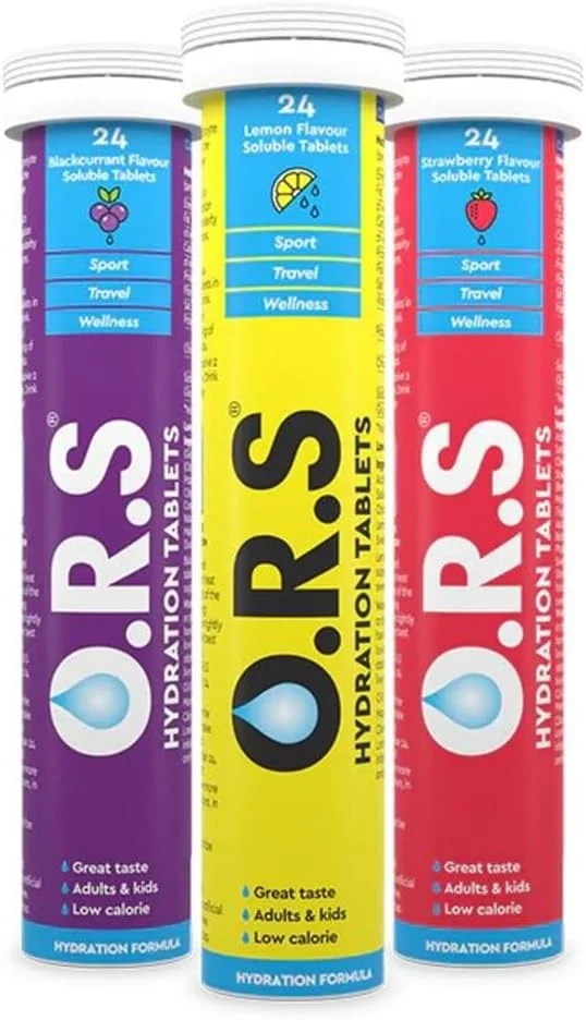 O.R.S Hydration Tablets With Electrolytes, Lemon, Blackcurrant, Strawberry (Pack Of 3 x 24)
