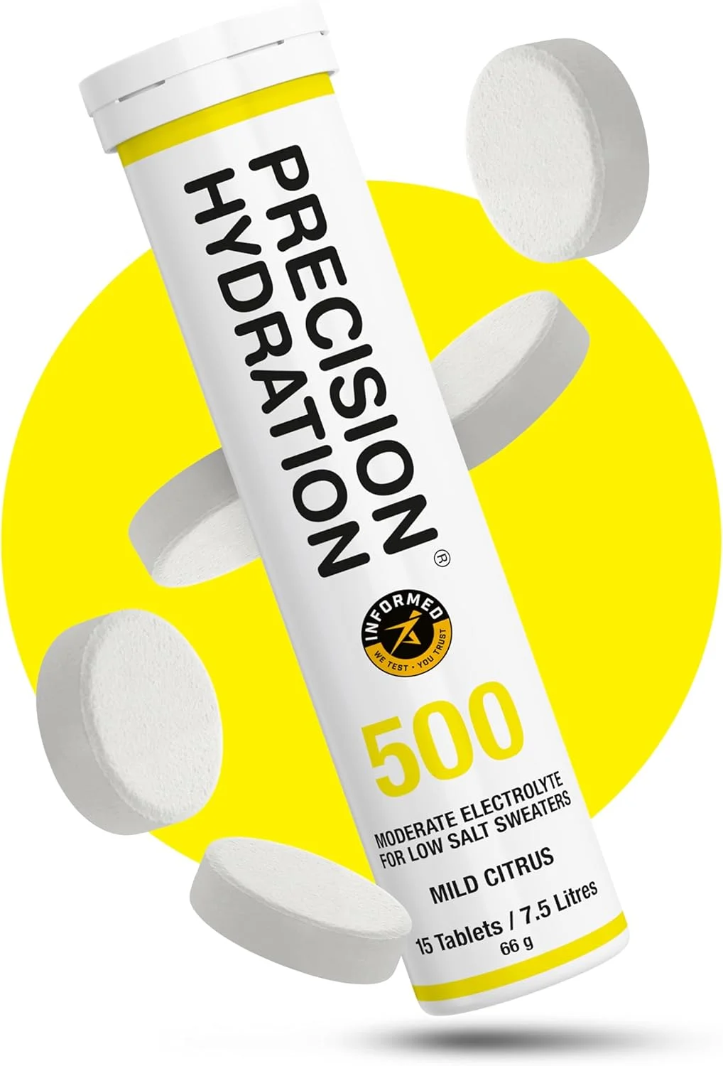قرص های الکترولیت هیدراتاسیون دقیق - قرص های جوشان چند قدرته برای هیدراتاسیون - مقابله با گرفتگی عضلات - کم کالری، بدون گلوتن، مناسب برای گیاهخواران/وگان (1 تیوب، 500 میلی گرم در لیتر - تیوب زرد)