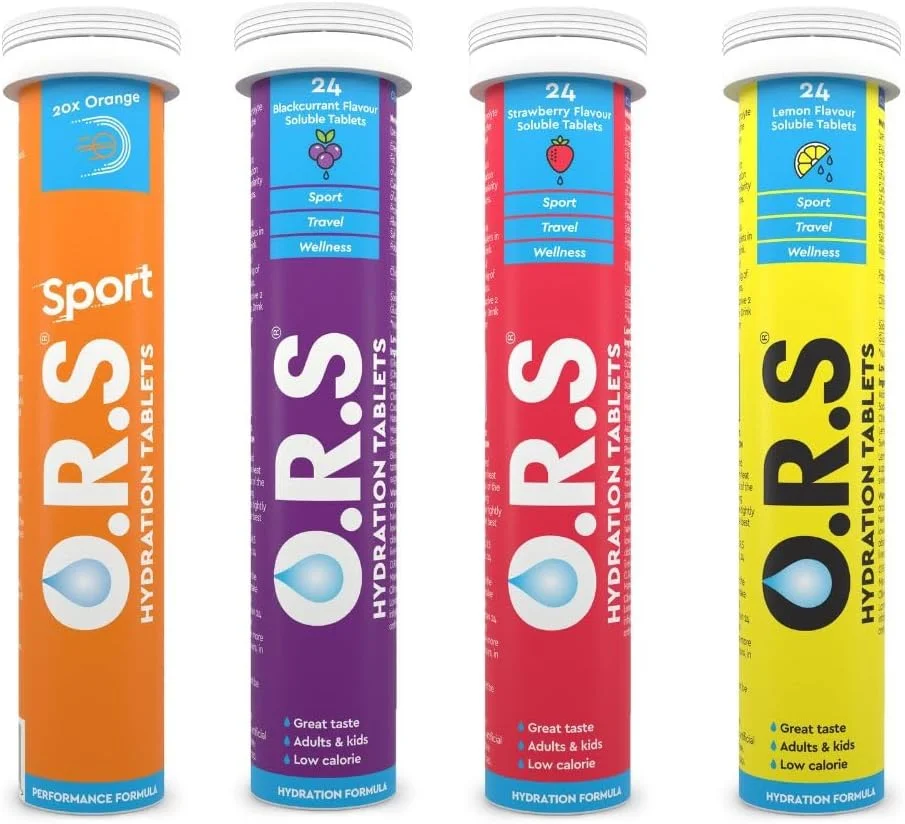 قرص های آبرسان O.R.S حاوی الکترولیت، لیمو، انگور فرنگی سیاه، توت فرنگی و پرتقال (بسته 4 عددی)