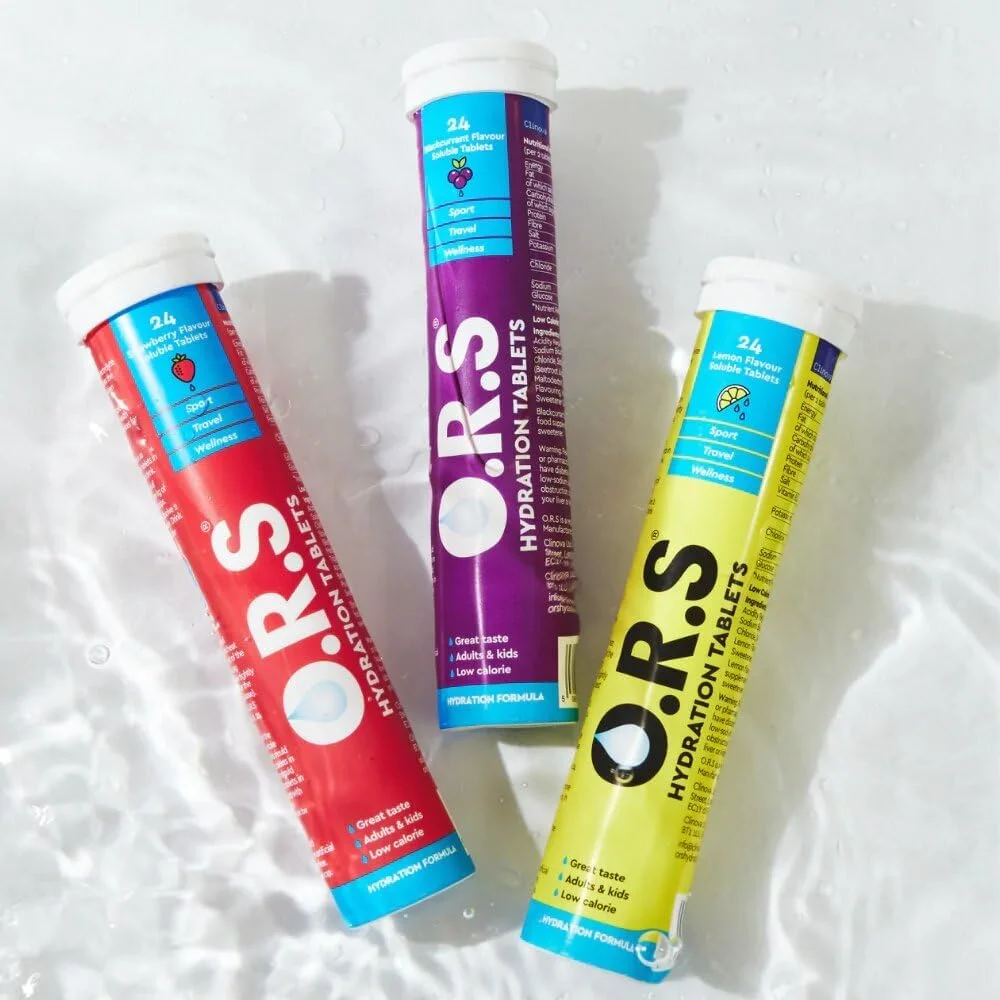 O.R.S Hydration Tablets With Electrolytes, Lemon, Blackcurrant, Strawberry (Pack Of 3 x 24)