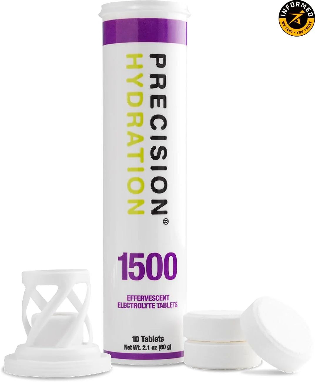 قرص های الکترولیت Precision Hydration - قرص جوشان آبرسان چند قدرته - کم کالری، بدون گلوتن، مناسب برای گیاهخواران، طعم ملایم مرکبات (1500mg/l - بنفش، 1 تیوب)