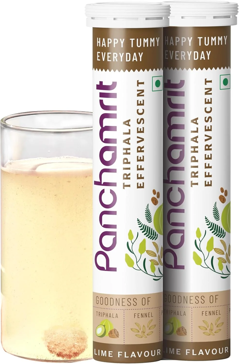 قرص جوشان تریپالا Panchamrit Glass، 20 عدد (بسته 2 عددی) | تسکین یبوست، بهبود سلامت دستگاه گوارش و مدیریت وزن | حاوی گیاهان آیورودا، تریپالا و رازیانه به همراه پری بیوتیک | بدون شکر