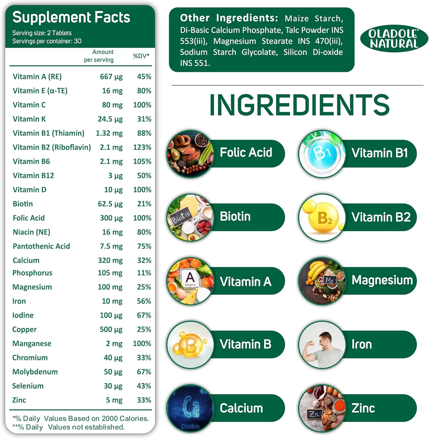 مولتی ویتامین طبیعی زنانه Oladole - 60 قرص | پشتیبانی از سیستم ایمنی، افزایش انرژی، سلامت مو، پوست و ناخن، پشتیبانی از متابولیسم و محافظت آنتی اکسیدانی | مواد مغذی ضروری روزانه | غیر GMO مولتی ویتامین طبیعی زنانه Oladole - 60 قرص | پشتیبانی از سیستم ایمنی، افزایش انرژی، سلامت مو، پوست و ناخن، پشتیبانی از متابولیسم و محافظت آنتی اکسیدانی | مواد مغذی ضروری روزانه | غیر GMO