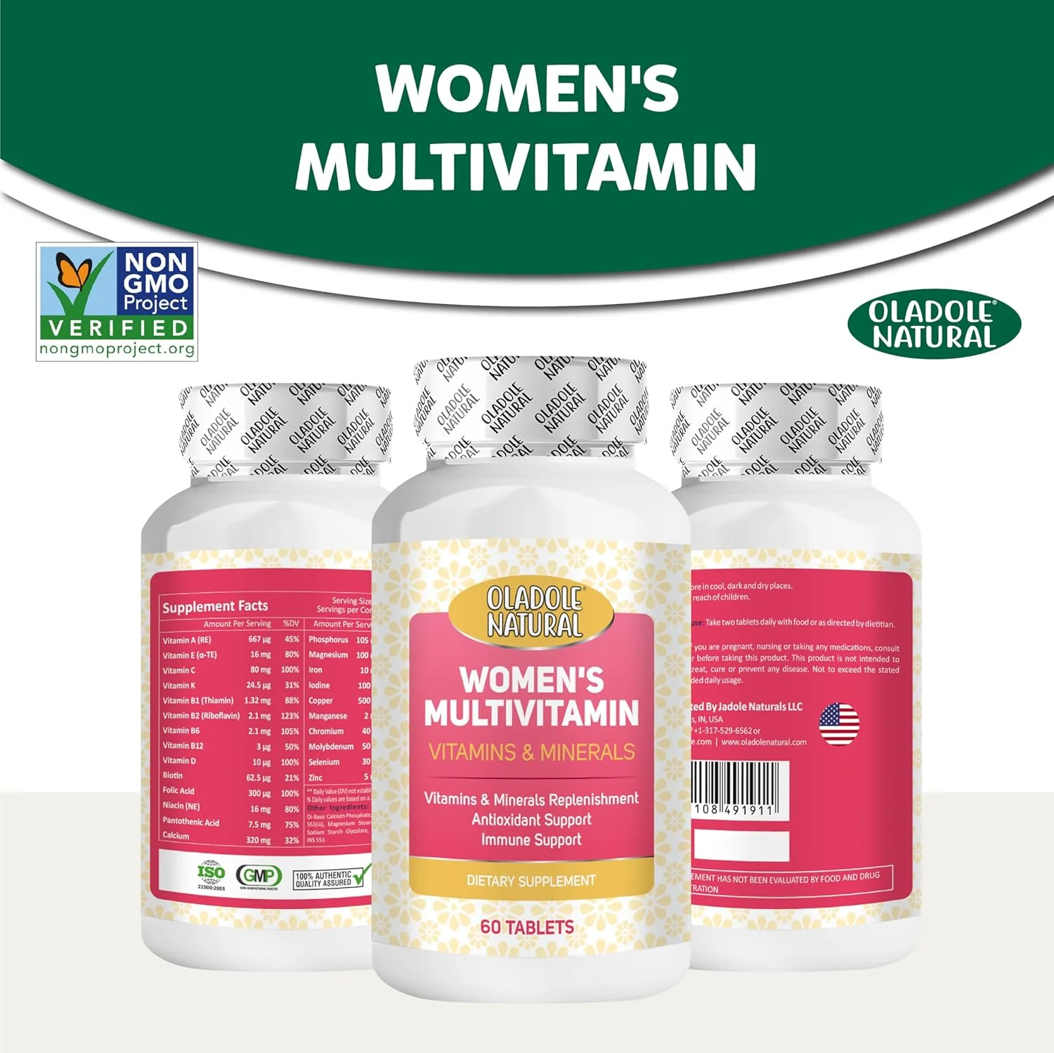 مولتی ویتامین طبیعی زنانه Oladole - 60 قرص | پشتیبانی از سیستم ایمنی، افزایش انرژی، سلامت مو، پوست و ناخن، پشتیبانی از متابولیسم و محافظت آنتی اکسیدانی | مواد مغذی ضروری روزانه | غیر GMO مولتی ویتامین طبیعی زنانه Oladole - 60 قرص | پشتیبانی از سیستم ایمنی، افزایش انرژی، سلامت مو، پوست و ناخن، پشتیبانی از متابولیسم و محافظت آنتی اکسیدانی | مواد مغذی ضروری روزانه | غیر GMO