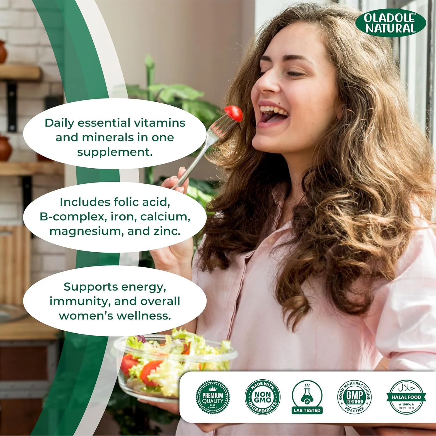 مولتی ویتامین طبیعی زنانه Oladole - 60 قرص | پشتیبانی از سیستم ایمنی، افزایش انرژی، سلامت مو، پوست و ناخن، پشتیبانی از متابولیسم و محافظت آنتی اکسیدانی | مواد مغذی ضروری روزانه | غیر GMO مولتی ویتامین طبیعی زنانه Oladole - 60 قرص | پشتیبانی از سیستم ایمنی، افزایش انرژی، سلامت مو، پوست و ناخن، پشتیبانی از متابولیسم و محافظت آنتی اکسیدانی | مواد مغذی ضروری روزانه | غیر GMO