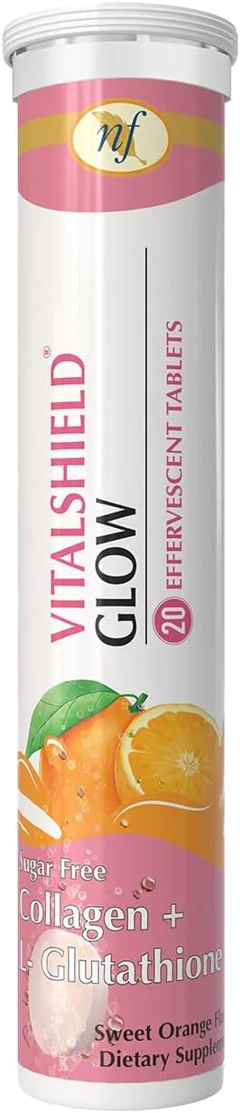 قرص جوشان کلاژن + گلوتاتیون Natural Fervor Vitalshield Glow، با طعم پرتقال شیرین، 20 عدد، بدون شکر قرص جوشان کلاژن + گلوتاتیون Natural Fervor Vitalshield Glow، با طعم پرتقال شیرین، 20 عدد، بدون شکر