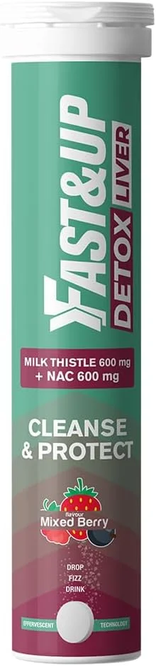 قرص جوشان Fast&Up Liver Detox | پاکسازی و محافظت از کبد | عصاره خار مریم | ان-استیل سیستئین (NAC) | از بین برنده سموم | بهبود سلامت کبد (20 عدد قرص جوشان، طعم میکس بری)